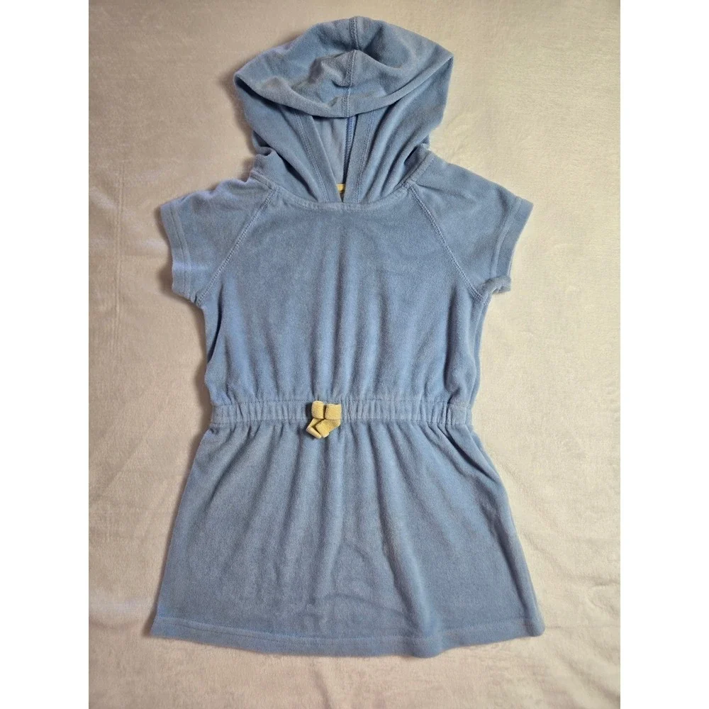 Hanna Andersson Girls Blue‎ Terry Cloth Hooded Dress Swim Coverup Size 100 4t